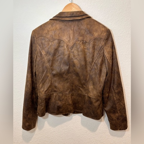 Western style faux leather jacket brown w beads and zipper size small to medium - Picture 11 of 16